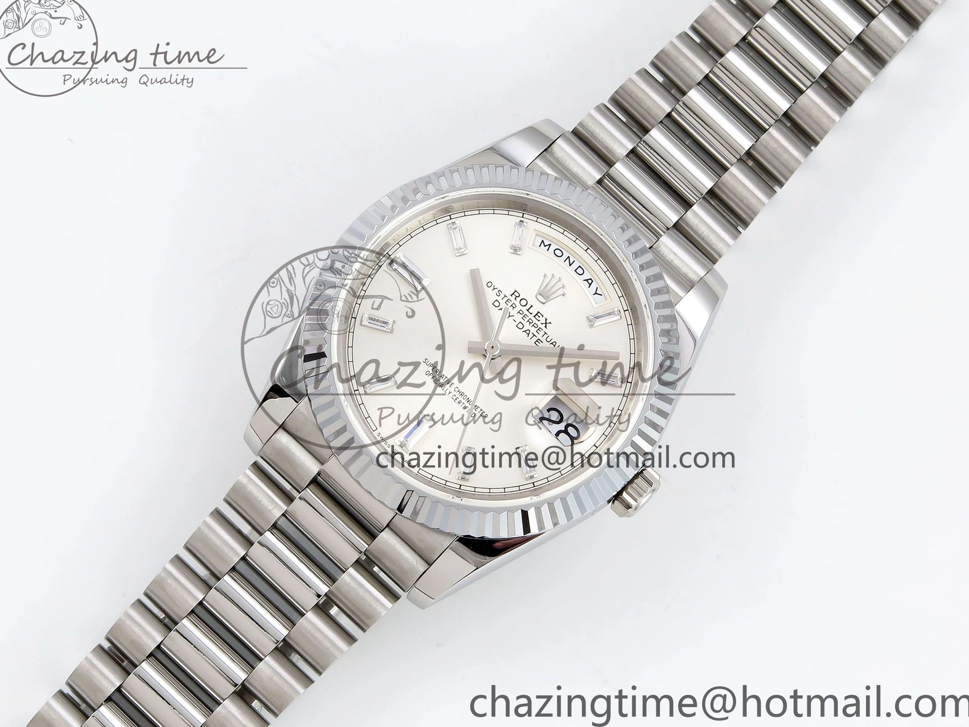 MiroTime 0226 GoodFit DayDate 40 SS JDF 904L Steel Silver Crystal Dial on President Bracelet VR3255 V3 (Gain Weight) 1431